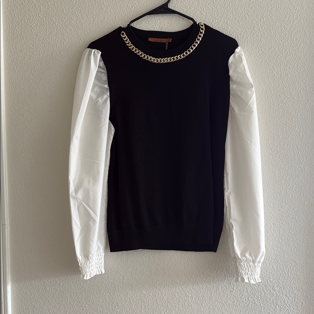 Black and White Sweater with Chain Detail
